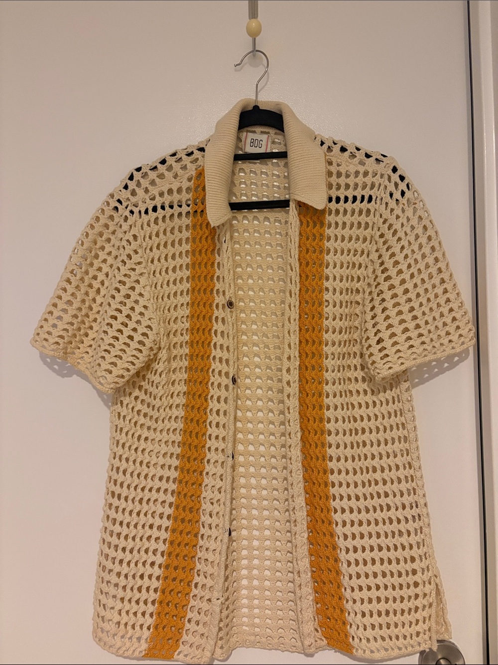 BDG Garden Crochet Button Up Short Sleeve Sweater